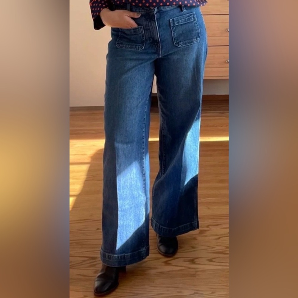 Old Navy Front Pocket Dark Blue Women Wide Leg Y2K Jeans